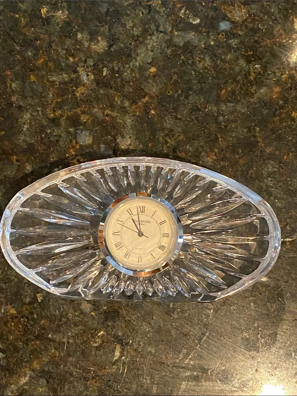 Waterford Clear Crystal Oval Desk Clock with Sunburst Cut